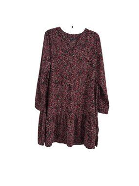 Shein Women Floral V-Neck Long-Sleeve‎ Tiered Dress Size L
